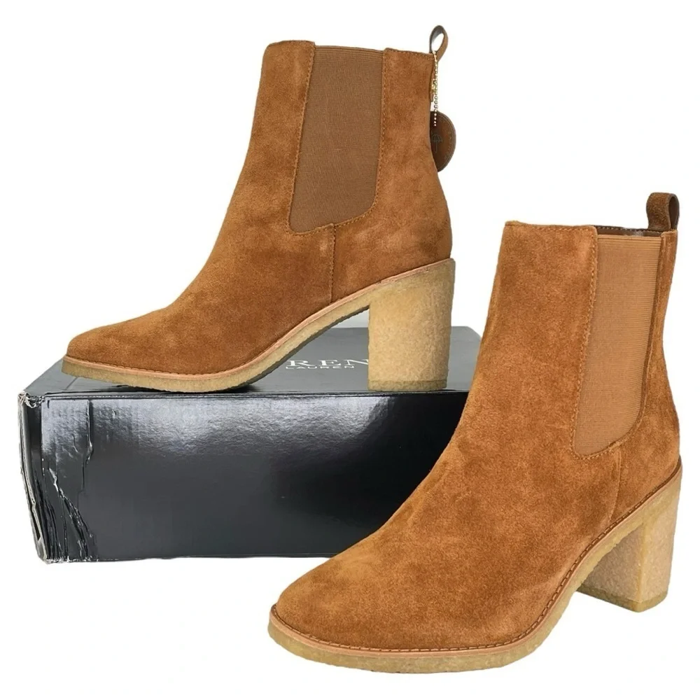 Lauren Ralph Lauren Marianna Tan Suede Leather Womens Ankle Boots Size 9.5M - Picture 12 of 14
